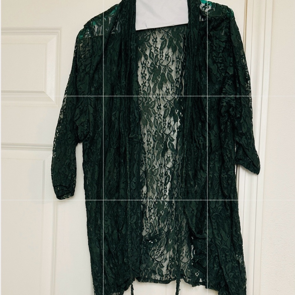 Kiyonna Lace Wrap Cardigan Blouse Forest Green Size 2X GUC